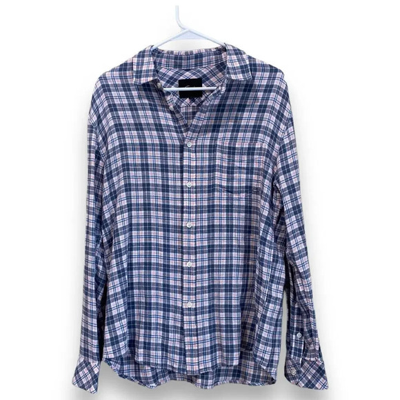 RAILS Connor Plaid Linen Blend Button-up Shirt In Stone Pink White Medium - Picture 2 of 8